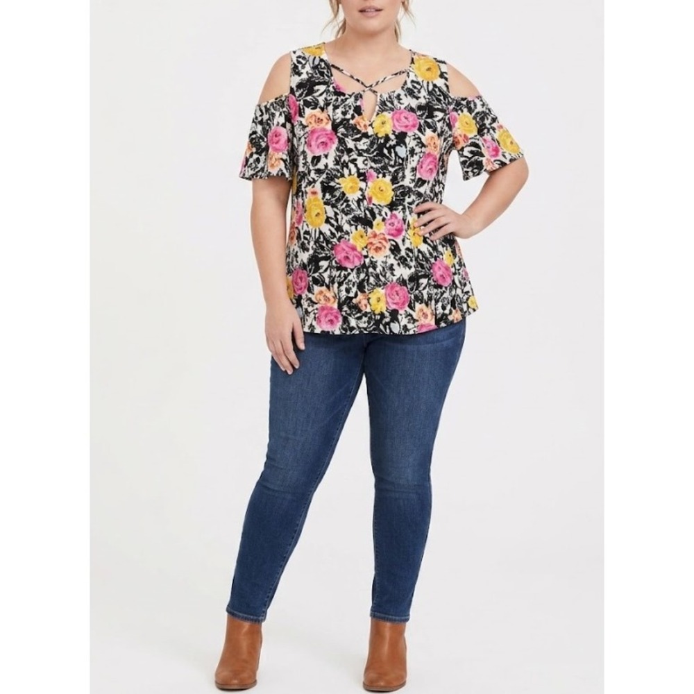 New‎ Avenue Cold Shoulder Top size 18/20 Multicolor Floral Camden Stretch Knit